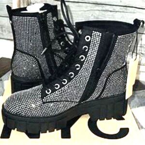 Combat Boots . Size: 6 . Chunky Lug with Rhinestone . Madden NYC